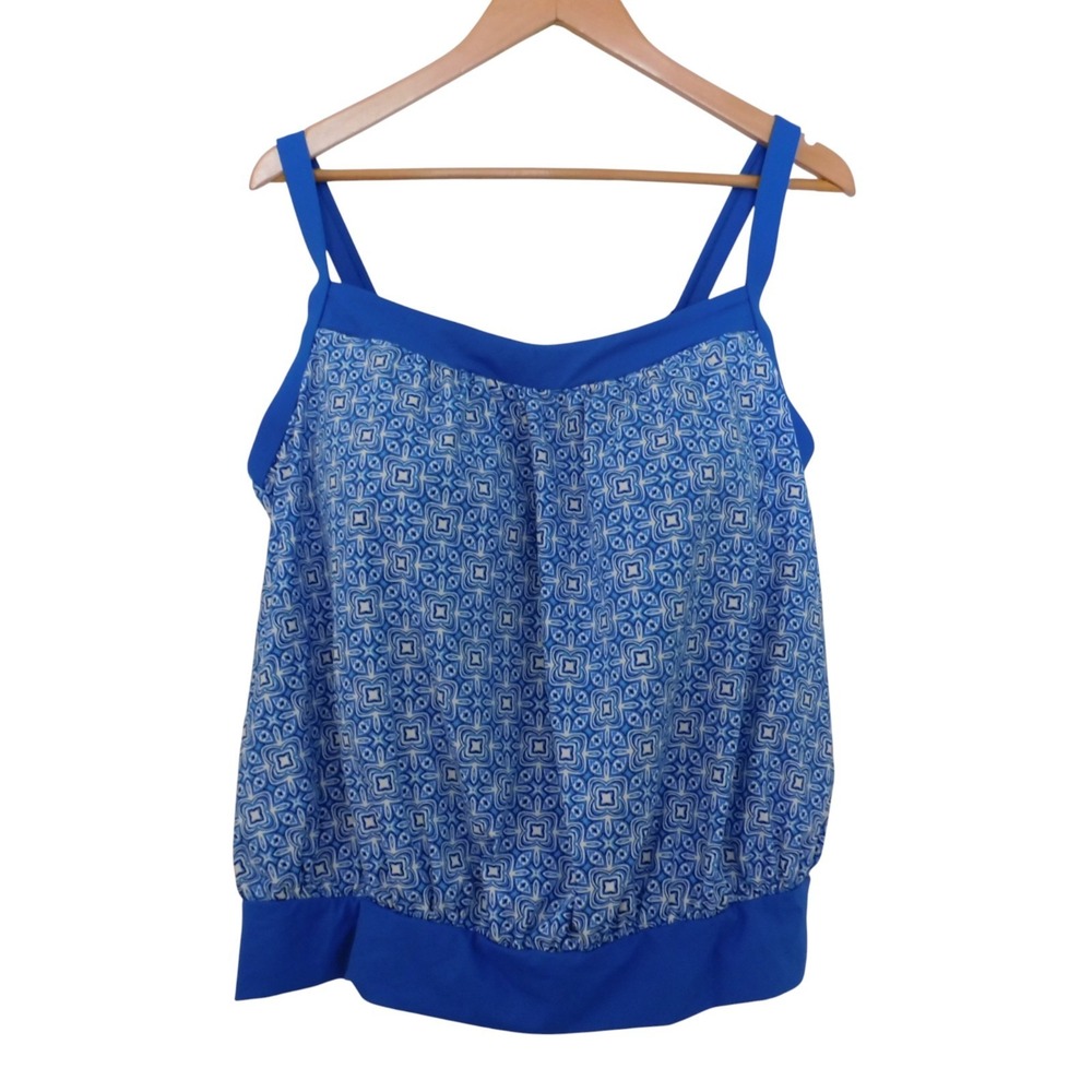 Lands End Womens Tankini Top Blue Floral Adj Straps Built in Bra Size 18W